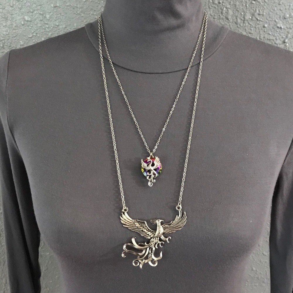 Rising Phoenix Jean Grey Silver Handmade 2-Layer Mythology Necklace Marvel Comic - Picture 9 of 15